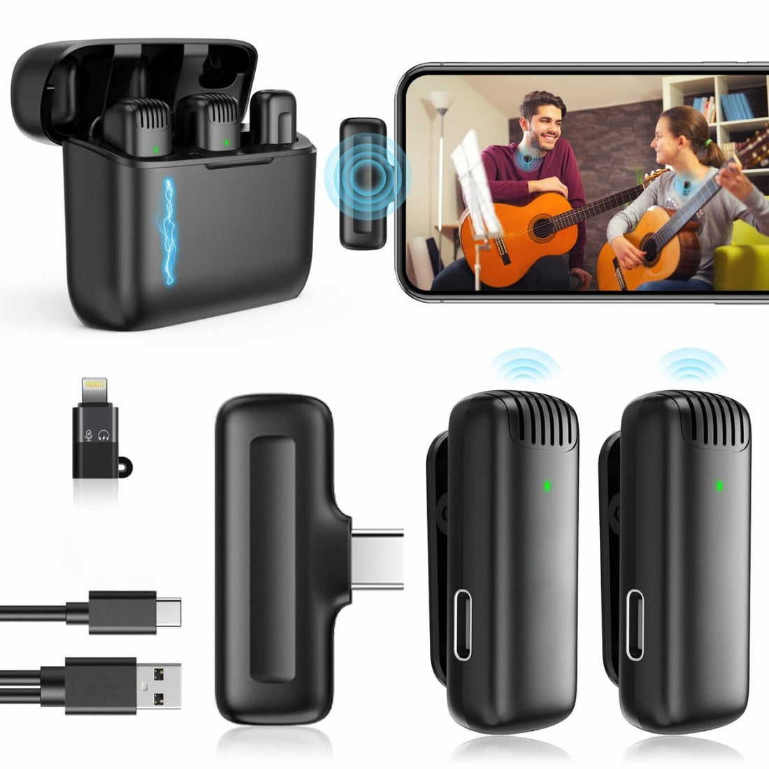 J13 Type-C Dual Wireless Lavalier Microphone with Charging Case Noise Reduction Mic for Vlogging