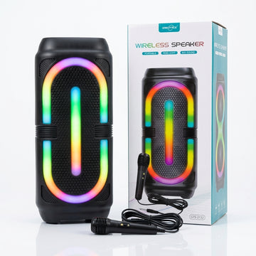 GTS-2132 Portable Wireless Bluetooth Karaoke Speaker with Wired Microphone | RGB LED Party Box | FM Radio | USB | TF Card | TWS | Rechargeable Bass Speaker
