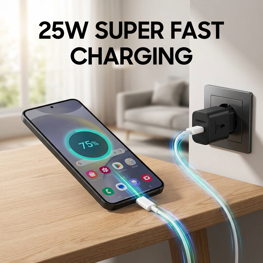 Samsung Original 25W Super Fast Charging PD USB-C Power Adapter (EU Pin) | USB Type-C Fast Charger for Galaxy S25, S24, S23, S22, S21, Note Series & Tab Series