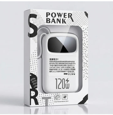 Minimal 20,000mAh Portable Power Bank with Digital Display | Type-C Fast Charging | Compact Mini Power Bank | Universal Mobile Charger | White