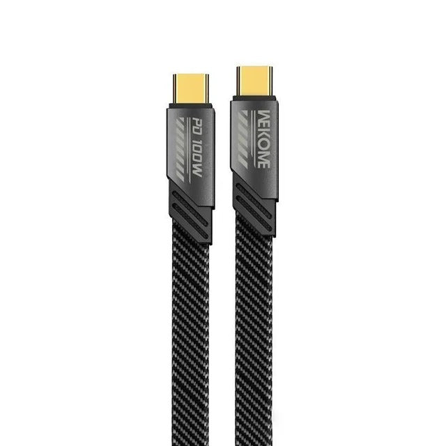 A black braided HDMI cable with gold-plated USB-C connectors on both ends, featuring a gray protective sleeve with the brand name 'MEIKONE' and 'PD 100W' printed on it, set against a plain white background.